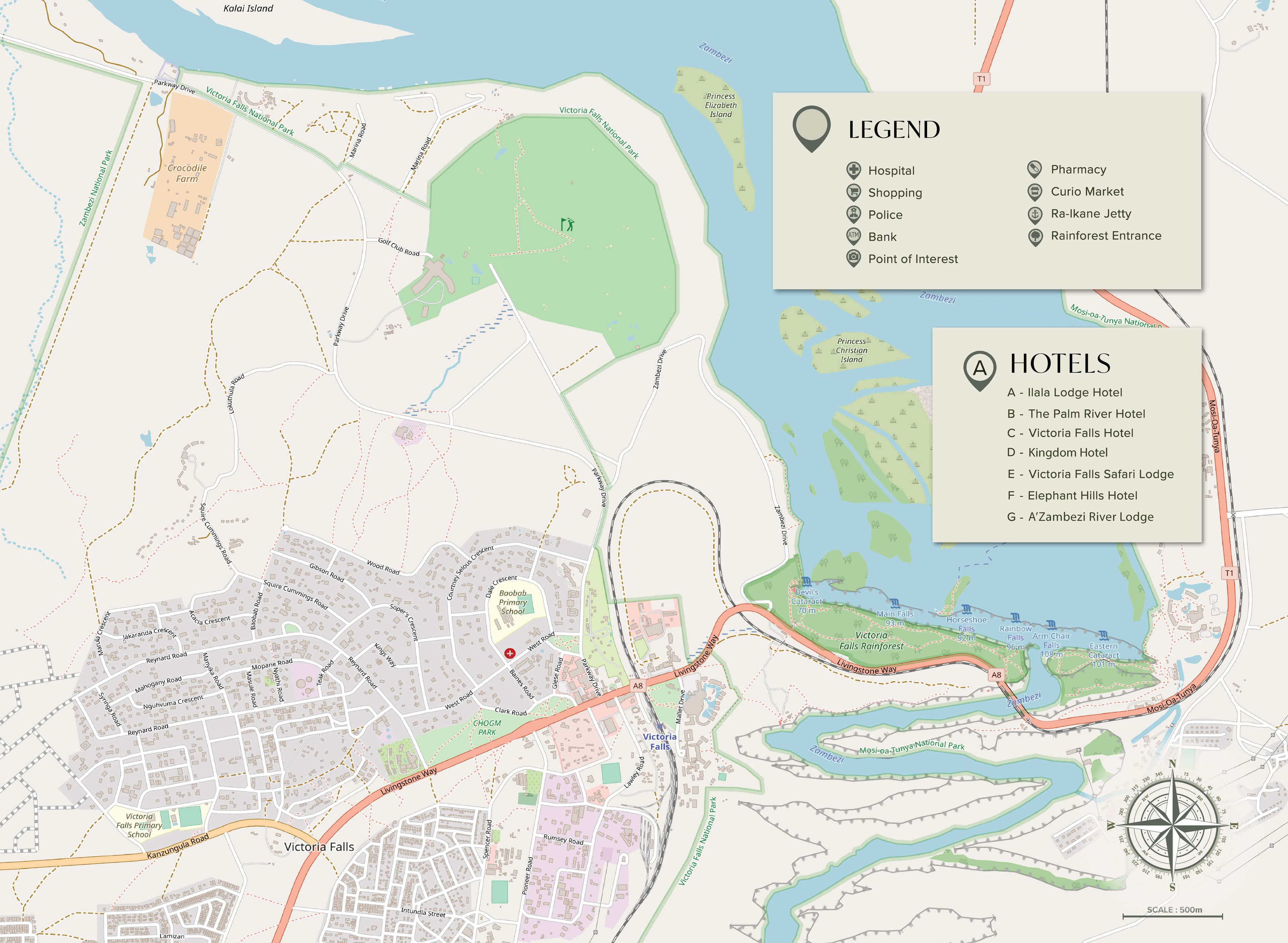 Victoria Falls Town Map